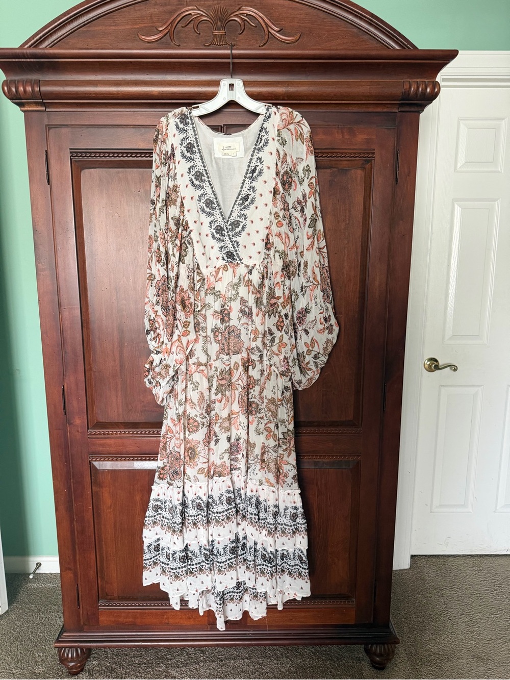 Boho Floral V-Neck Maxi Dress in Cream and Rust $55